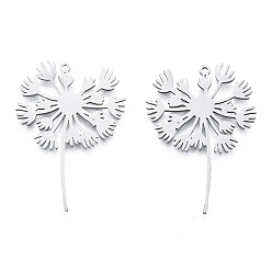 Stainless Steel Color 201 Stainless Steel Pendants, Dandelion Charm, Stainless Steel Color, 43x29x1mm, Hole: 1.6mm