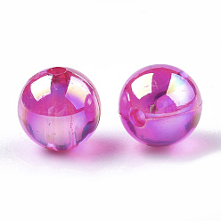 Camellia Transparent Plastic Beads, AB Color Plated, Round, Fuchsia, 8mm, Hole: 1.8mm, 2000pcs/500g