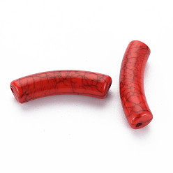 Brique Rouge Perles acryliques craquelées opaques, tube incurvé, firebrick, 32x10x8mm, Trou: 1.8mm, environ330 pcs / 500 g
