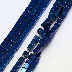 со Синим Покрытием Гальванизировать немагнитных синтетический гематит бисер пряди, кубические, класс А, с покрытием синим, 4x4x4 мм, отверстие : 1 мм, около 91 шт / нитка, 16 дюйм