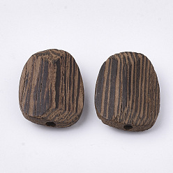 Brun De Noix De Coco Perles en bois de wengé naturel, non teint, ovale, brun coco, 25~28x19.5x6.5mm, Trou: 2mm
