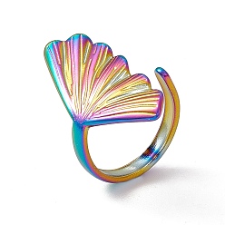 Rainbow Color Placage ionique (ip) 304 anneau de manchette en forme de coquille en acier inoxydable pour femme, couleur arc en ciel, taille us 6 1/4 (16.7 mm)