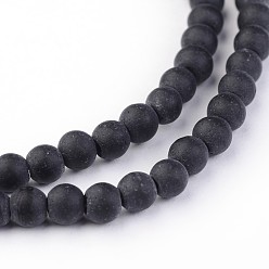 Black Frosted Glass Round Beads Strands, Black, 4x3mm, Hole: 1mm, about 99pcs/strand, 11.8 inch