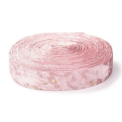 Pink Double Face Polyester Velvet Ribbon, for Gift Packing and Festival Decoration, Star Pattern, Pink, 1 inch(25mm)