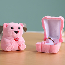Pink Caja de regalo con anillo en forma de osito de terciopelo, joyero para anillo, rosa, 4.5x3.8x5.5 cm