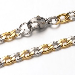 Golden & Stainless Steel Color 304 Stainless Steel Curb Chains Necklaces, with Lobster Claw Clasps, Faceted, Golden & Stainless Steel Color, 21.7 inch(55.1cm)