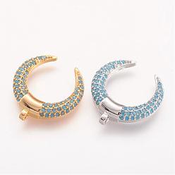 Mixed Color Brass Micro Pave Cubic Zirconia Pendants, Double Horn/Crescent Moon, Mixed Color, 18x17x3mm, Hole: 0.5mm