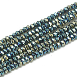 Turquoise Perles en verre electroplate, facette, rondelle, turquoise, 2.5x1.5mm, Trou: 0.8mm, Environ 160~165 pcs/chapelet, 13.78 pouces ~ 14.17 pouces (35~36 cm)
