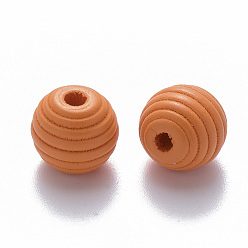 Naranja Cuentas de colmena de madera natural pintada, rondo, naranja, 12x11 mm, agujero: 3.5 mm