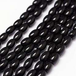 Black Onyx Natural Black Onyx Beads Strands, Dyed & Heated, Rice, 6x4mm, Hole: 1.2mm, about 63pcs/strand