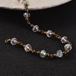 Clair AB Chaînes de perles de verre à la main pour colliers bracelets faisant, avec des perles en laiton et une épingle à œil en laiton, non soudée, clair ab, 39.3 pouce, 1 m / chapelet