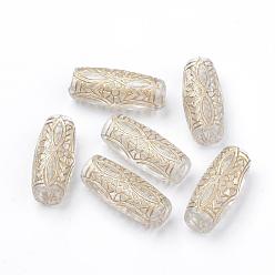 Clear Plating Transparent Acrylic Beads, Golden Metal Enlaced, Column, Clear, 21x9x7mm, Hole: 3.5mm, about 560pcs/500g