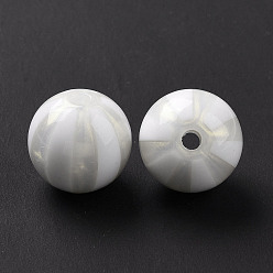 Blanc Perles acryliques opaques, poudre de scintillement, rond avec motif à rayures, blanc, 15.5x15mm, Trou: 3mm