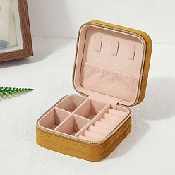 Goldenrod Square Velvet Jewelry Set Storage Zipper Box, for Necklace Ring Earring Storage, Goldenrod, 10x10x5cm