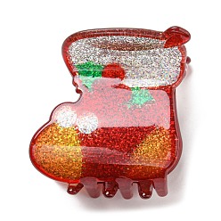 Christmas Socking Pinces à cheveux en acrylique à paillettes sur le thème de Noël, avec les accessoires en fer, accessoire de cheveux pour les filles, chaussette de noël, 45x44x43mm