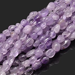 Amethyst Natural Light Amethyst Nuggets Beads Strands, Tumbled Stone, 5~10x6~7x3~7mm, hole: 1mm, about 14.9 inch~15.7 inch
