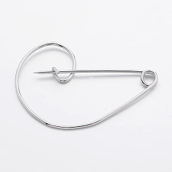Platinum Brass Brooch Pins, Platinum Plated, Nickel Free, Brooch, about 30~31mm wide, 47mm long, 1mm thick