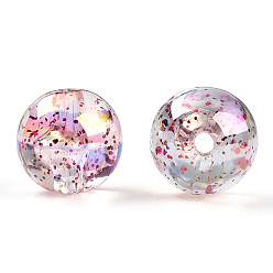 Plum UV Plating Rainbow Iridescent Acrylic Beads, Bead in Bead with Glitter Powder, Round, Plum, 16x15.5mm, Hole: 2.7mm