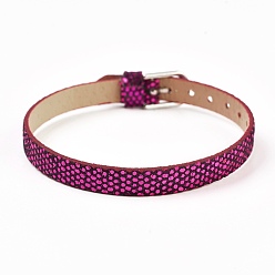 Rouge Violet Moyen Bracelet en cuir pu, ceinture de montre, Fit charms slide, avec des agrafes de fer, platine, support violet rouge, 8-5/8 pouce (22 cm), 7.5x1.5mm