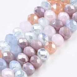 Pink Chapelets de perles en verre, de couleur plaquée ab , facette, rondelle, rose, 3.5x3mm, Trou: 0.8mm, Environ 132~140 pcs/chapelet, 14.80 pouces~15.16 pouces (37.6cm~38.5cm)