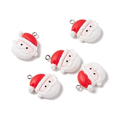 White Christmas Theme Opaque Resin Pendants, with Platinum Tone Iron Findings, Santa Claus Head, White, 25x21.5x8mm, Hole: 2mm