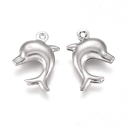 Stainless Steel Color 304 Stainless Steel Pendants, Dolphin, Stainless Steel Color, 16x10.5x3.5mm, Hole: 1mm