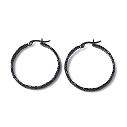 Electrophoresis Black 304 Stainless Steel Flat Hoop Earrings for Women, Electrophoresis Black, 36.5x35x4.5mm, Pin: 0.7x0.9~1.4mm