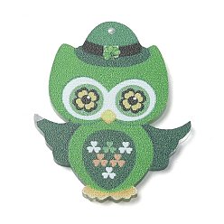 Owl Saint Patrick's Day Opaque Printed Acrylic Pendants, Owl, 41x34x2mm, Hole: 1.2mm
