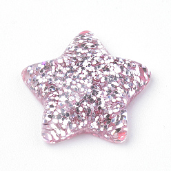 Pink Resin Cabochons, with Glitter Powder, Star, Pink, 16x17x5mm