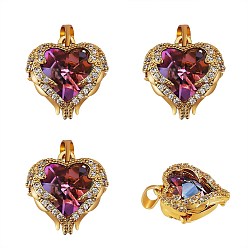 Light Amethyst 4Pcs Brass Rhinestone Pendants, Heart, Golden, Light Amethyst, 16x15.5x8mm, Hole: 3x5.5mm