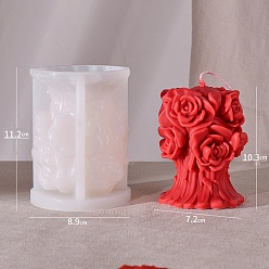 Blanc 3d bougie parfumée pilier bouquet de roses, moules en silicone de qualité alimentaire, moules à bougies, moule à bougie d'aromathérapie, blanc, 8.9x11.2 cm, Diamètre intérieur: 7.2x10.3 cm