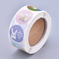 Rabbit Easter Stickers, Adhesive Labels Roll Stickers, Gift Tag, for Envelopes, Party, Presents Decoration, Flat Round, Colorful, Rabbit Pattern, 25mm, about 500pcs/roll