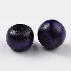 Purple Natural Wood Beads, Dyed, Round, Lead Free, Purple, 10x8.5mm, Hole: 3.5mm, about 3000pcs/1000g