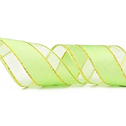 Green Yellow Solid Color Organza Ribbons, Golden Wired Edge Ribbon, for Party Decoration, Gift Packing, Green Yellow, 1"(25mm), about 50yard/roll(45.72m/roll)