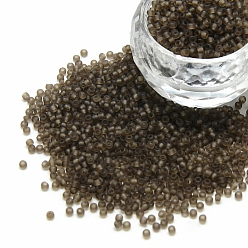 Café 12/0 calificar unas cuentas redondas de semillas de vidrio, estilo esmerilado transparente, café, 2x1.5 mm, agujero: 0.8 mm, 30000 unidades / bolsa