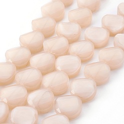 Pink Pearl Luster Plated Glass Bead Strands, Faceted Flat Round, Pink, 14x7mm, Hole: 1mm, about 25pcs/strand, 13.7 inch