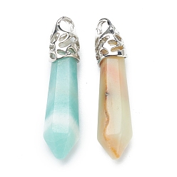 Flower Amazonite Bullet Natural Flower Amazonite Pendants, with Platinum Tone Alloy Findings, 33~40x8~10mm, Hole: 3x2mm