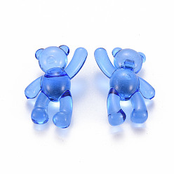 Bleu Perles acryliques transparentes, ours, bleu, 37x28x13mm, Trou: 2.5mm, environ133 pcs / 500 g
