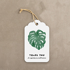 Leaf Thanksgiving Themed Paper Hang Gift Tags, with Hemp Cord, Leaf Pattern, Tags: 7x4cm, 50pcs/bag