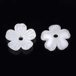 Creamy White 5-Petal ABS Plastic Imitation Pearl Bead Caps, Flower, Creamy White, 11x11.5x2mm, Hole: 1.8mm