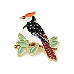 Red Bird with Branch Enamel Pin, Gold Plated Alloy Animal Badge for Backpack Clothes, Red, 29.5x27x1.5mm