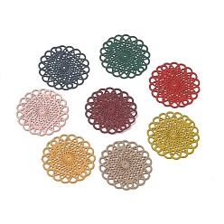 Mixed Color 430 Stainless Steel Connector Charms, Etched Metal Embellishments, Flat Round with Flower Links, Mixed Color, 18x0.5mm, Hole: 1.2mm