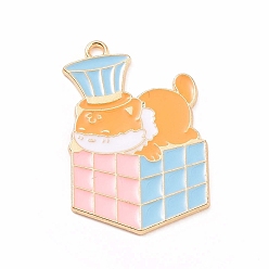 Colorful Alloy Enamel Pendants, Magic Cube with Fox Charm, Golden, Colorful, 33x22x1.5mm, Hole: 2mm