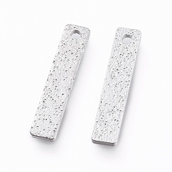 Platinum Brass Charms, Long-Lasting Plated, Textured, Rectangle, Platinum, 15x3x1mm, Hole: 1mm