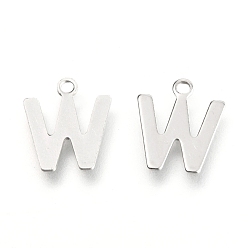 Letter W 201 Stainless Steel Charms, Alphabet, Letter.W, 12x10.1x0.6mm, Hole: 1.4mm