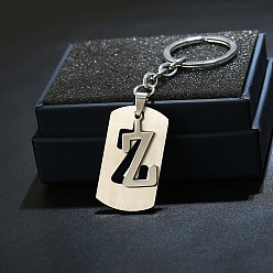 Letter Z 201 porte-clés en acier inoxydable, porte-clés étiquette de chien, avec porte-clés en fer plaqué platine, rectangle avec lettre fractionnée, letter.z, 10.5 cm