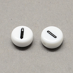Number White and Black Acrylic , Flat Round with Num.1, 7x4mm, Hole: 1.3mm, about 3600pcs/500g