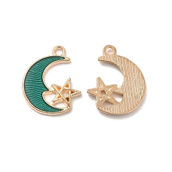 Teal Alloy Enamel Pendants, Golden, Moon with Star Charm, Teal, 19.3x15.5x1.8mm, Hole: 1.7mm