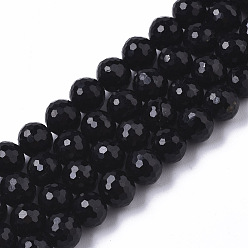 Турмалин Натуральный черный турмалин бисер нитей, круглые, граненый (64 граней), 6 мм, отверстие : 1 мм, около 67 шт / нитка, 15.16 дюйм (38.5 см)