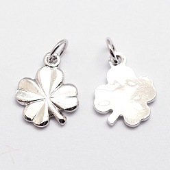 Real Platinum Plated Brass Charms, Clover, Cadmium Free & Nickel Free & Lead Free, Real Platinum Plated, 11x9x1mm, Hole: 3mm